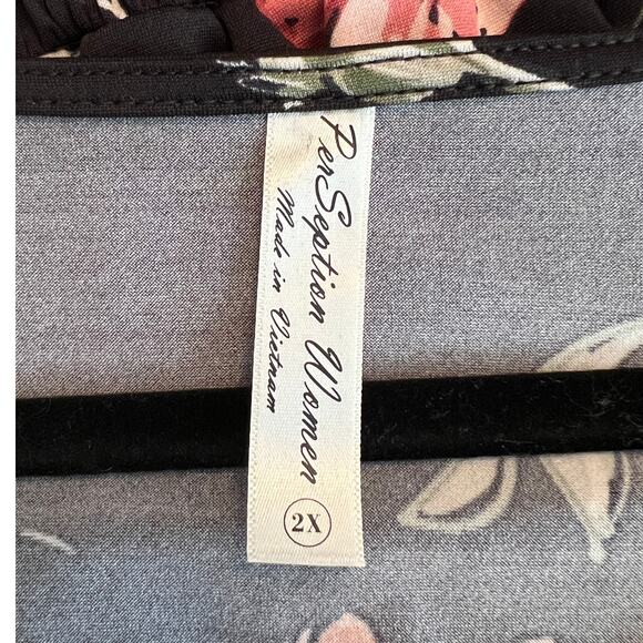 PerSeption Womens Black Floral Tie Back Blouse Size 2X - Picture 7 of 7